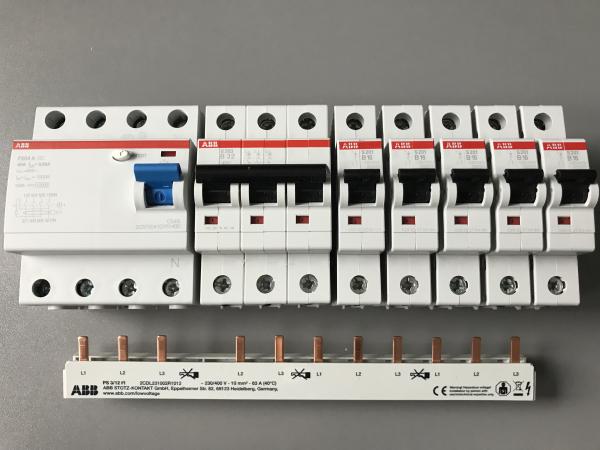 ABB ***SET*** 1x FI F204A-40/0,03 + 1x LS-3-polig S203-B32 + 5x LS-1-polig S201-B16 + 1x PS3/12+FI Sammelschiene